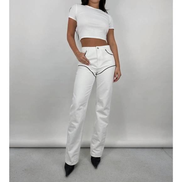 NEW NA-KD contrast chap stitch relaxed jeans in ivory - Picture 4 of 5